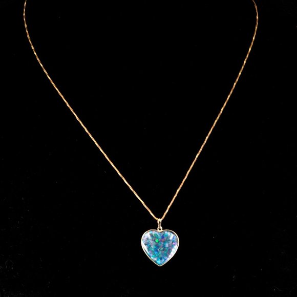 Massive 14k Gold Opal Triplet Onyx Heart Valentine Necklace - Picture 2 of 15